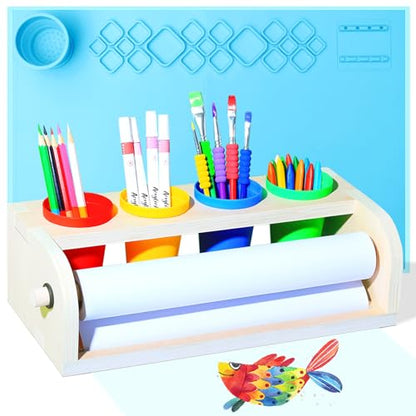 Tabletop Paper Roll Dispenser, Kids Art Easel Desktop Premium Set(Purple) - color: Blue