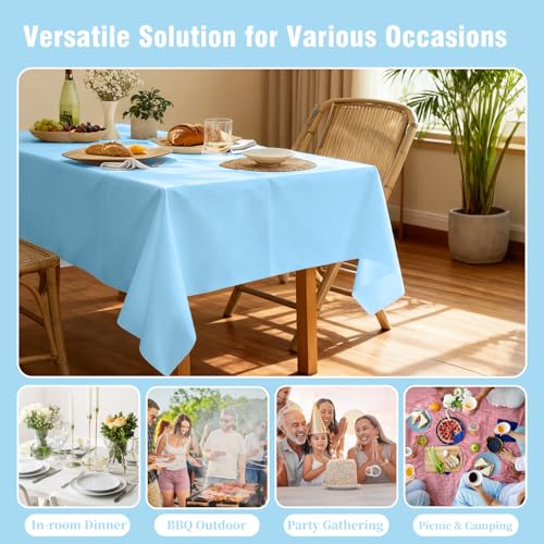 Light Blue Tablecloth - 3 Pack 54" × 108" Rectangle Disposable Light Blue Plastic Table Cloth, Waterproof Table Cover for Party, Holiday & Gathering Use - color: Light Blue