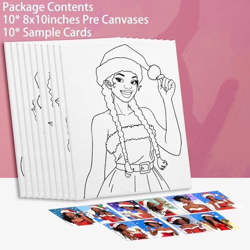 Nuberlic Christmas Pre Drawn Canvas Painting Kits for Sip and Paint Party Black Girls Hangout Yule Girls Paint and Sip Party Supplies Xmas Home Decorations Gifts 10Pcs 8x10 inch - size: 8x10, style: Christmas girl