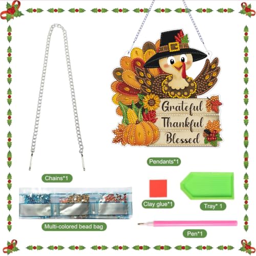 Thanksgiving Hanging Diamond Art Kits for Adult Diamond Painting Kit | Fall DIY Diamonds Painting Art Kit, Acrylic Diamonds Painting Suncatcher Board Kit, Special Crystal Diamond Hanging Ornament - color: DP04531