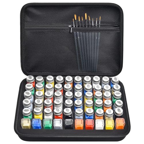 Model Paint Storage Case for Testors, Holds 60 Bottles, Paints Not Included | 9 Detail Brushes Included, Hard Shell Carrying Bag, Foam Slots, for Model Builders, Miniature Painters, Home Travel, Black - color: Black