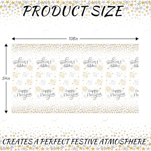 4 Pack New Year Tablecloth Disposable Plastic Happy New Year Tablecloth Rectangle Table Cover for 2026 New Years Eve Party Decoration Supplies 54 x 108 Inches (Happy New Year White) - color: Happy New Year White