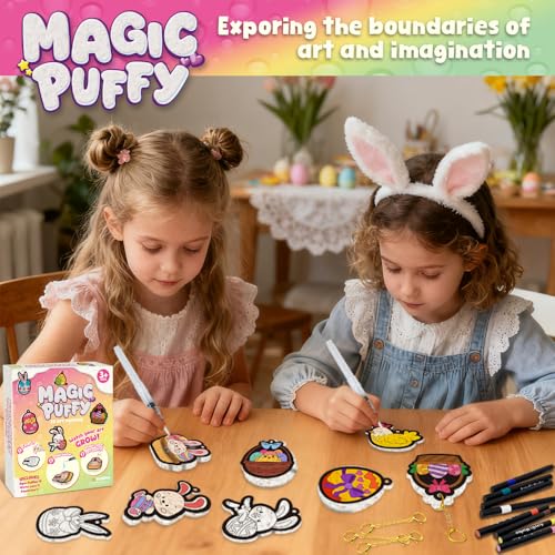 MZYTOZA Magic Foam Texture Painting Kit - 3D Art Craft Aqua Magic Puffs Paint Kit, 15 Mess-Free Paint by Number Craft for Kids (Double-Sided Aqua Magic Puffs Easter Bunny) - color: Double-sided Aqua Magic Puffs Easter Bunny