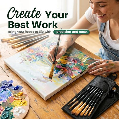 Travel Paint Brush Set - 7 Taklon Brushes with Case | Travel watercolor brushes with Taklon bristles for acrylic gouache oil painting and plein air art - size: Pocket Paint Brushes 001