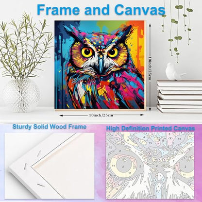 Artunion Framed Paint by Numbers Kit for Adults Beginners & Kids Ages 8-12,Colorful Owl Paint by Number with Frame,Animal Watercolor Paint by Numbers Kit on Canvas 10 * 10 Inch Without Easel - color: ZXT-388-F