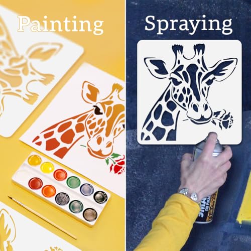 4Pcs Funny Giraffe Head Stencils for Painting, Reusable Giraffe Stencil Drawing Templates, Animal DIY Craft Paint Templates for Wall Home Decor Wood Burning Canvas Fabric Journal - style: Giraffe