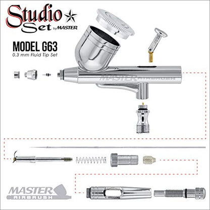 6 Pack Set of Multi-Purpose Precision Dual-Action Gravity Feed Airbrushes