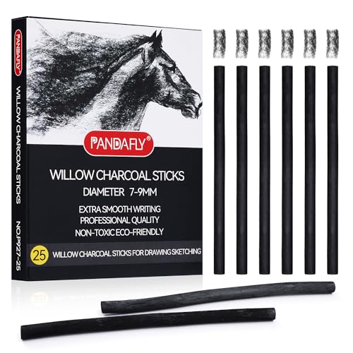 PANDAFLY 25 Pack Willow Charcoal Sticks, 7-9mm, Black Artist Vine Charcoal - size: 7-9mm