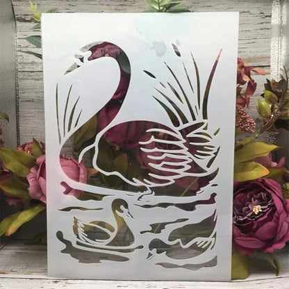 TIAMECH A4 Reusable Duck Goose Swan Stencil for Painting | Mum and Son Waterfowl Layering Template, DIY Wall Art, Wood Furniture, Scrapbook & Crafts (8.3x11.7inch) - style: Duck Goose Swan