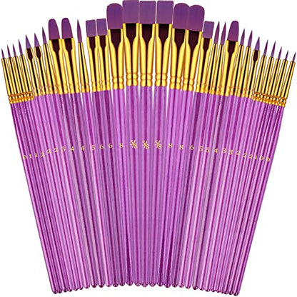 Artstorys 30Pcs Paint Brush Set for Acrylic, Oil & Watercolor, Purple - color: Nickel,purple
