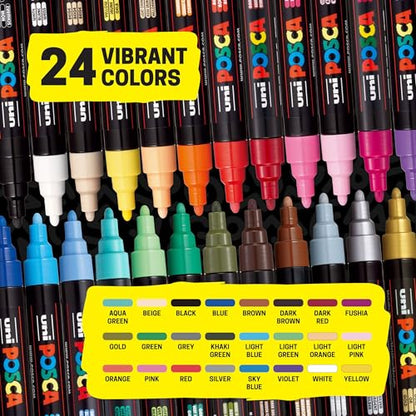 POSCA® PC-5M Paint Markers, 24 Count Medium Reversible Tip Set (1.8–2.5 mm) - size: 24 Count, style: Round Tip