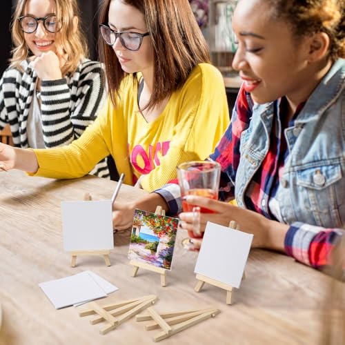 Motimind 36 Pcs 4 x 4 Mini Canvas and 6" Easel Set Bulk for Paint Party | Painting Art Crafts for Back to School Classroom Birthday Valentine Christmas Mother's Day End of School Year Gifts - size: 4 x 4 Inch