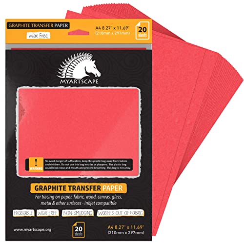 MyArtscape Graphite Transfer Paper Roll, Wax-Free, 17" x 15ft Paper Roll with Graphite Transfer Paper, 20 Red Sheets - Wax-Free - Erasable