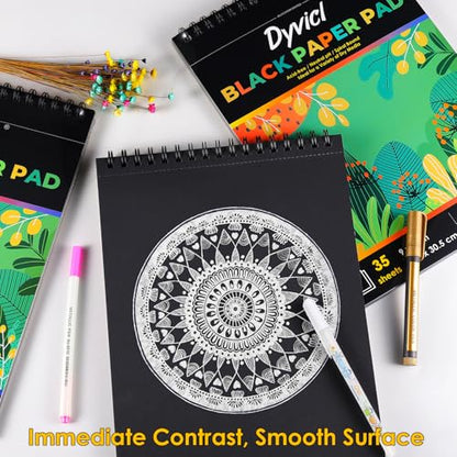 Dyvicl Black Paper Sketchbook 5.5"x8.5", 90 lb/150 GSM, 35 Sheets, Spiral Black Sketch Pad Drawing Paper for Pencil, Pastel, White Ink Gel Pen, Charcoal, Chalk, Metallic Marker, Paint Pen (Pack of 2) - size: 5.5 x 8.5 inches (Pack of 2)