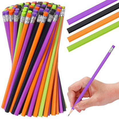 TecUnite 60 Pcs HB Pencils #2 Unsharpened Wood Cased Pencils with Eraser Hexagonal Pencil Cute Graphite No 2 Pen for Adults Gifts Exam School Office Sketching Learning(Purple Orange, Silver) - color: Purple Orange, Silver