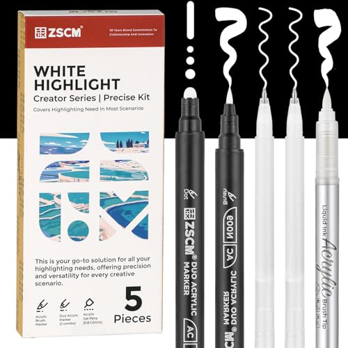 5 White Acrylic Pens Set, White Gel Pens, Dual-Tip Acrylic Paint Markers - color: 5 Packs-White