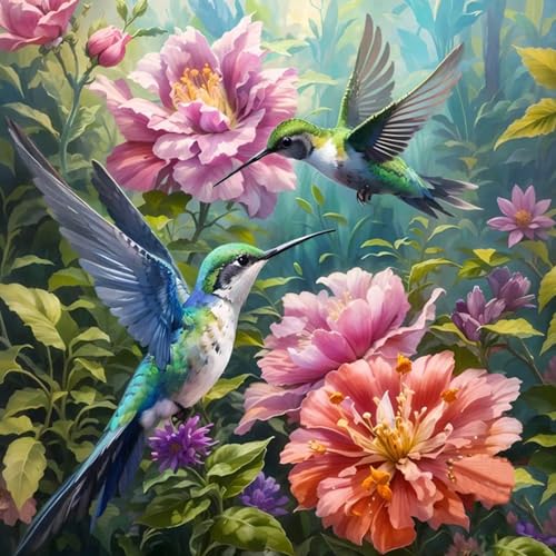 Paint by Numbers Kit for Adults, Hummingbird & Blooming Flowers, 16x16 Inch | DIY Acrylic Painting Kit on Canvas for Beginners, Relaxing Arts & Crafts for Stress Relief, Home Wall Decor & Gift - color: HMOP25301