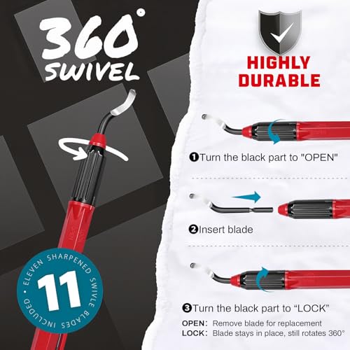 AFA Tooling Pen Deburring Tool, 11 M2 HSS Blades, Red Handle & Clip | Built for 3D printing, metal, PVC, copper, resin and plastic; 360-degree rotation reaches deep bores, cross holes, curves - size: 11PCS / BS1010