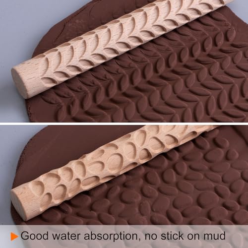 HARFINGTON 5pcs Wood Clay Roller 4"Flower Paw Print Hexagon Star Fan Pattern Rolling Pins Pottery Tools Wood Grain Texture Rollers for Clay Baking Dough Playdough DIY - style: Curves + Flowers + Paw Prints + Hexagons + Stars