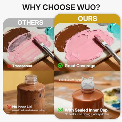 WUO 24 Colors Acrylic Paint Set, 250ml/8.45oz Professional Acrylic Paint | Large Bulk Rich Pigment Non-Toxic Multi-Surface Art Supplies for Artists Beginners Adults on Canvas Wood Rock Ceramic Crafts - color: 24 Colors