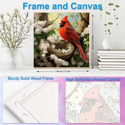 Artunion Framed Paint by Numbers Kit for Adults Beginners & Kids Ages 8-12,Northern Cardinal Paint by Number with Frame,Bird Paint by Numbers Kit on Canvas 10 * 10 Inch Without Easel - color: ZXT-399-F