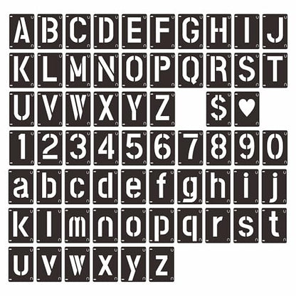 2 Inch Reusable Letter Stencils Symbol Numbers Craft Stencils, Black | 64 Pcs Interlocking Stencil Kit, For Painting on Wood, Wall, Fabric, Rock, Chalkboard, Sign, DIY Art Projects - color: black