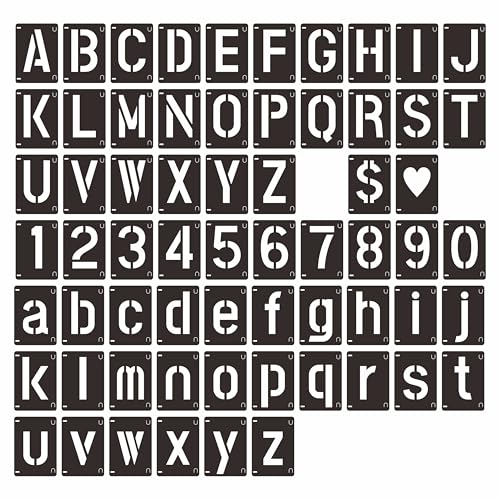 2 Inch Reusable Letter Stencils Symbol Numbers Craft Stencils, Black | 64 Pcs Interlocking Stencil Kit, For Painting on Wood, Wall, Fabric, Rock, Chalkboard, Sign, DIY Art Projects - color: black