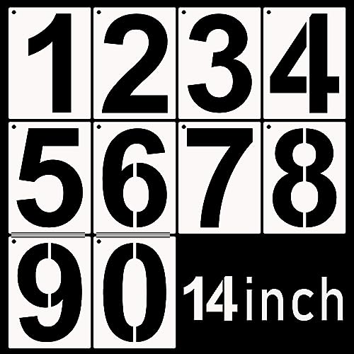 DXCYZ 14 Inch Large Number Stencils Kit 0-9 Address Number Stencil, 10PCS Reusable Plastic Painting Number Templates for Mailbox Signs, Door, Cars, Trucks, Home, Business, Window (14 Inch) - size: 14 Inch