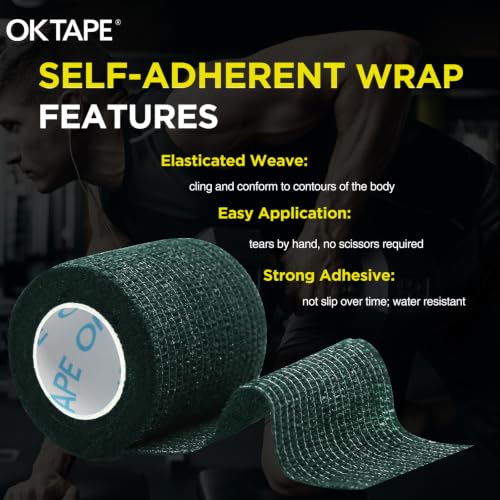 OK TAPE 12 Rolls Self Adhesive Bandage Wrap, Cohesive Elastic Athletic Tape - color: Midnight, size: 2 Inch