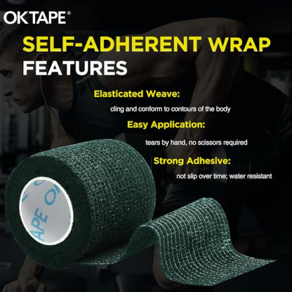 OK TAPE 12 Rolls Self Adhesive Bandage Wrap, Cohesive Elastic Athletic Tape - color: Midnight, size: 2 Inch