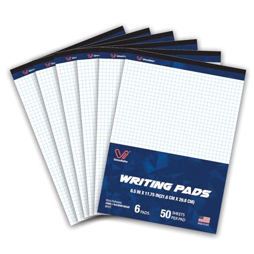 Woodlake Graph Paper Pads 8.5 x 11, 4x4 Quad Ruled, Premium Thick Paper Made In USA, No Ink Bleeding, 50 Sheets Per Pad,6 pack, Micro-Perforated Graph Paper Notebook - color: White, size: 8.5 x 11 Graph Ruled