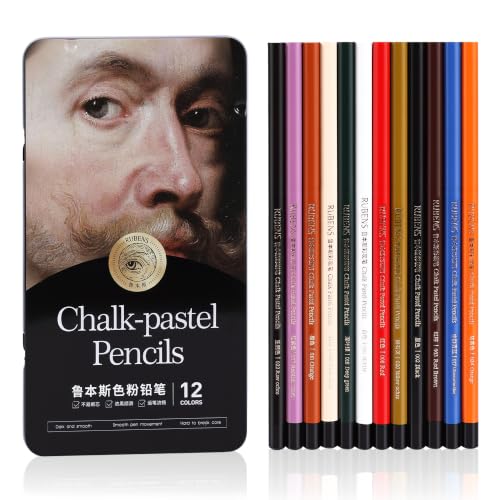 rubens Pastel Pencils, 12 Colors Soft Chalk Pastel Pencils Set for Artists | Bold Core Chalk Colored Pencils in A Metal Tin, Blendable Chalks Pencils for Drawing, Sketching, Blending & Shading(Series A) - color: 12 Colors-A