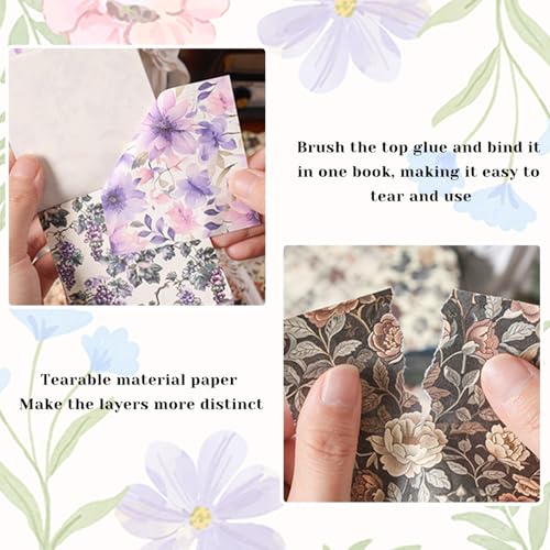 600 Sheets Vintage Floral Scrapbook Paper, 3x3 Inch Journaling Craft Paper