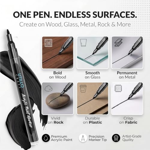 Utillo Craft Black Paint Pen (8-Pack), 0.7mm Extra Fine Black Paint Markers - color: Black