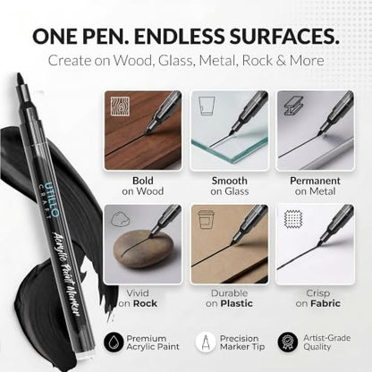 Utillo Craft Black Paint Pen (8-Pack), 0.7mm Extra Fine Black Paint Markers - color: Black