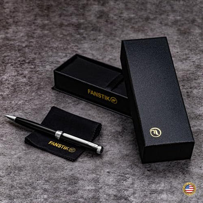 FANSTIK Customized Black & Silver Luxury ballpoint pen, fancy gift set for women, Chrome Finish, Professional executive pen gift set for men (Lux Custom-BallPoint Black-Silver) - color: B Cust-BallPoint Black-Silver