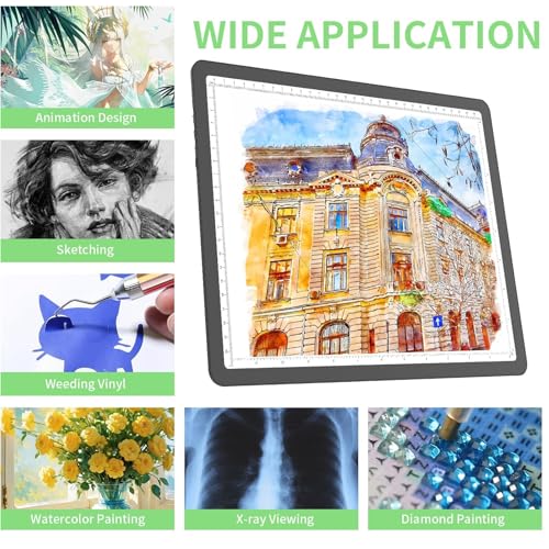 KOBAIBAN A4 Magnetic Light Box with Bag, Rechargeable Diamond Art Light Board with Side Physical Buttons, 3 Color Light Modes Super Bright Light Pad Light Table for Tracing, Drawing, Sketching (Black) - size: A4 with Bag