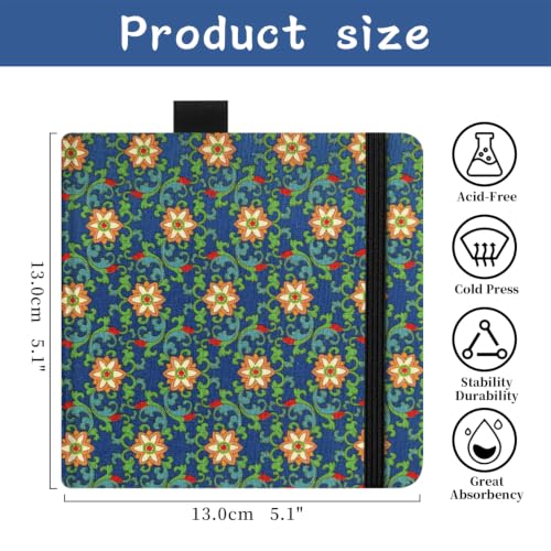 5x5 Watercolor Sketchbook,Mixed Media Pad,Travel Portable Drawing Journal | 140LB/300gsm 20Sheets/40Pages Watercolor Paper,Cold Press,Cloth Fabric Hardcover,Sewing Binding,Lay-Flat.Azure Bloom - color: 300gsm-Azure Bloom