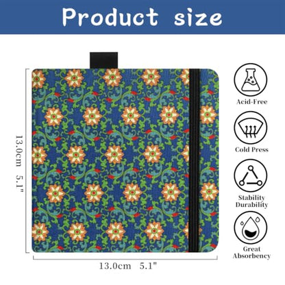 5x5 Watercolor Sketchbook,Mixed Media Pad,Travel Portable Drawing Journal | 140LB/300gsm 20Sheets/40Pages Watercolor Paper,Cold Press,Cloth Fabric Hardcover,Sewing Binding,Lay-Flat.Azure Bloom - color: 300gsm-Azure Bloom