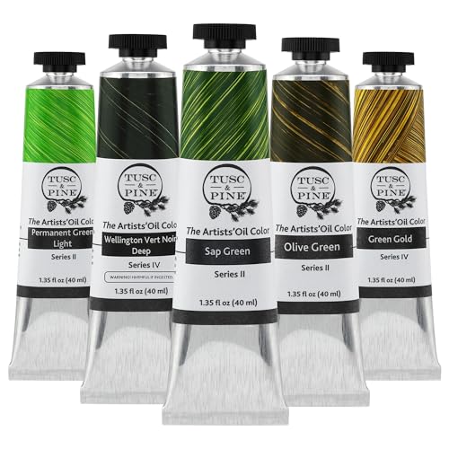 Tusc & Pine Artist Oil Paint - 40 ml Set of 5 - Greens - Non-Yellowing, Rich & Creamy Consistency, Maximum Pigment Load, Small Batch Milled Oil Paints Developed for Professional Artists - color: Greens, size: 6.75 Fl Oz (Pack of 1)