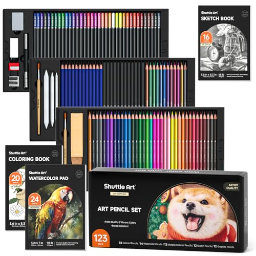 Shuttle Art Professional Drawing Kit, 123 Pieces of Drawing Pencils Set Includes Colouring Pencils, Watercolor, Charcoal, Graphite and Sketch, Ideal for Adults Children Artists