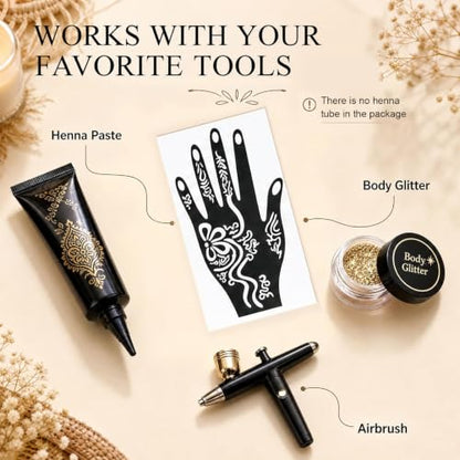 Koogel 18 Sheets 97PCS Henna Tattoo Stencil Kit, Reusable Mehndi Templates | for Bridal Mehndi & Music Festivals — Indian Wedding, Bachelorette Party, Summer Body Art, Women Girls Kids - color: Black1
