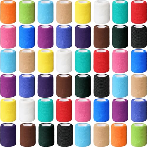 Treela 64 Pack 2" X 5 Yards Self Adhesive Bandage Wrap Multi Color | Cohesive Flexible Wrap for Wrist Ankle Fingers, Breathable Sports Tape, Self Adherent Rolls for Pets Vet, Coban Style - color: Multi Color, size: 3 Inch X 5 Yard