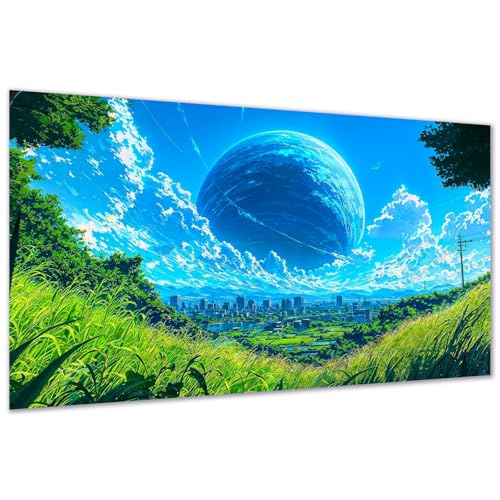DDGEMART 5D Diamond Painting Kit for Adults, Full Drill Fantasy Horizon Giant Planet Cityscape Sci-Fi Art for Beginners, Large Horizontal 28x16 inch - color: Fantasy Horizon