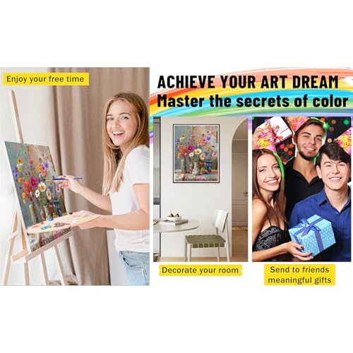 Ausanrl Flowers Framed Paint by Numbers Wooden Easel-Adult Paint by Number Kits on Canvas Framed,Paint by Number Adult,Paint by Numbers with Frame,Gifts and Home Wall Decor 12x16inch - color: Flowers B