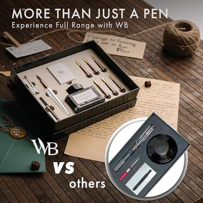 Wordsworth & Black Luxury Calligraphy Pen Set, 6 Nibs, White Rose | Fountain Ink Bottle, Cartridges & Refill Converter, Refillable, White, High End Gift for Men & Women, Journaling & Lettering - color: White Rose Gold