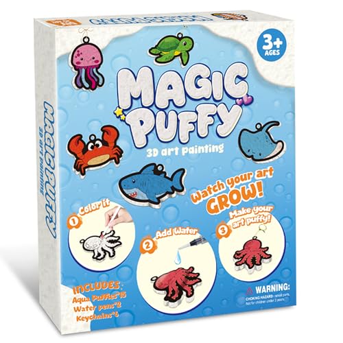 MZYTOZA Magic Foam Texture Painting Kit - 3D Art Craft Aqua Magic Puffs Paint Kit, 15 Mess-Free Paint by Number Craft for Kids（Marine Animals - color: Aqua Magic Puffs - Marine animals