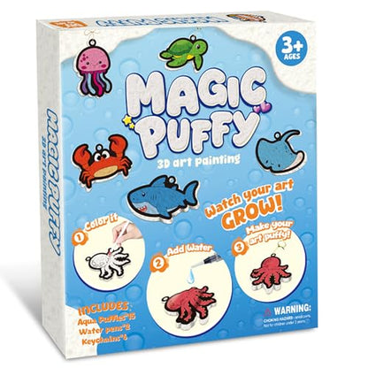 MZYTOZA Magic Foam Texture Painting Kit - 3D Art Craft Aqua Magic Puffs Paint Kit, 15 Mess-Free Paint by Number Craft for Kids（Marine Animals - color: Aqua Magic Puffs - Marine animals