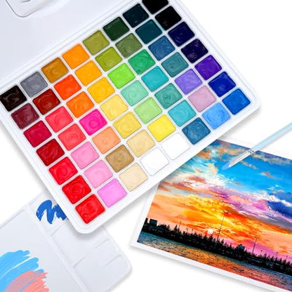 HIMI Gouache Paint Set, 56 Colors x 30 ml Jelly Cup Design in a Carrying Case, Non Toxic Gouache Paint for Canvas and Paper, Perfect for Artists, Students, and Beginners