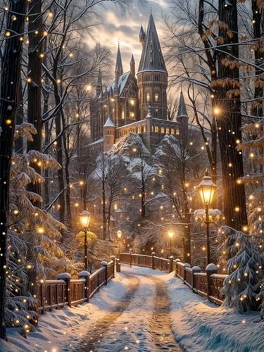 Christmas Night Castle Diamond Art Kits for Adults, 5D Diamond Painting Kit - color: CM057